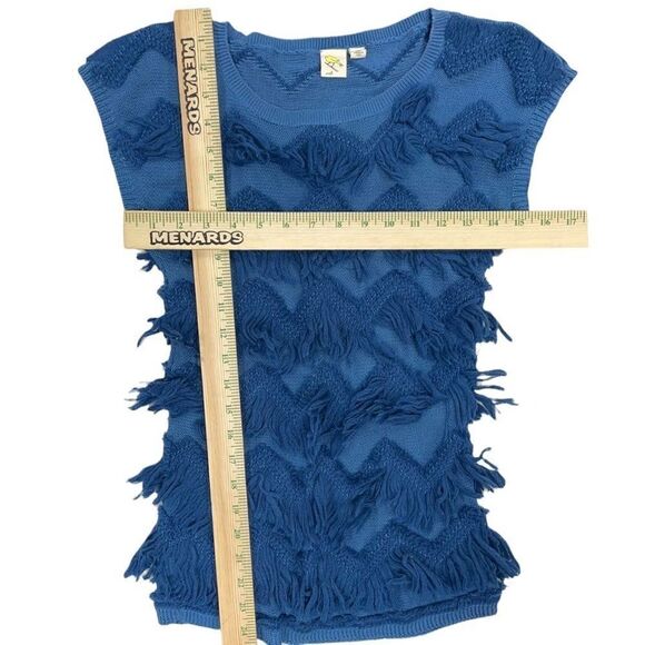 1990’s Anthropologie Yellow Bird Fringe Chevron Sweater Size Small - Picture 4 of 7